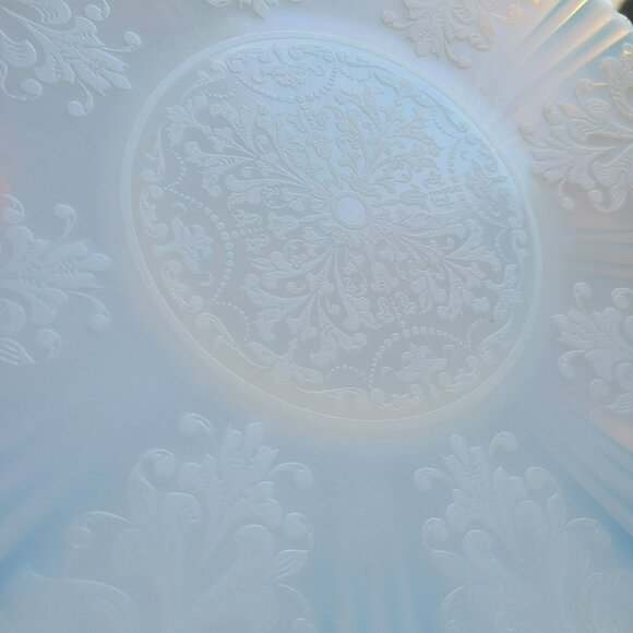 MacBeth-Evans White Opalescent Depression Glass Chop Plate c.1930-36, Embossed - Picture 4 of 10